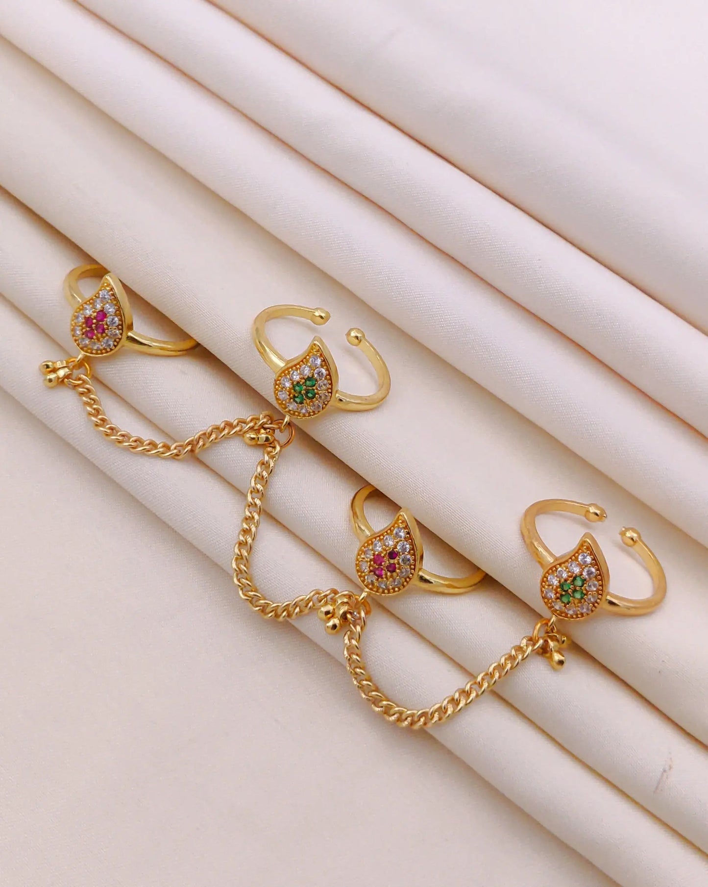 Pearl Drop Charm Chain Rings Aureva