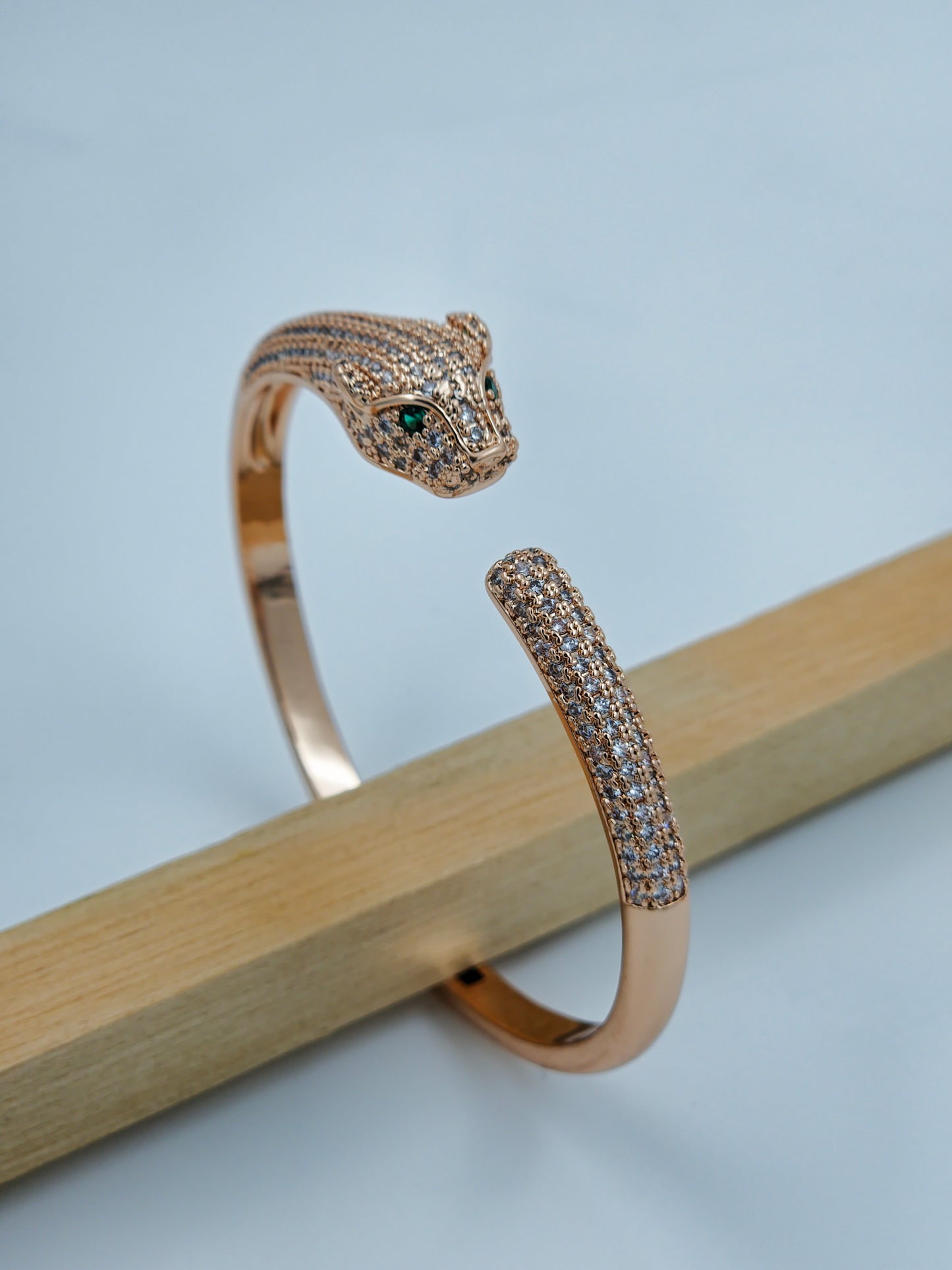 Emerald-Eyed Pavé CZ Rose Gold Bracelet