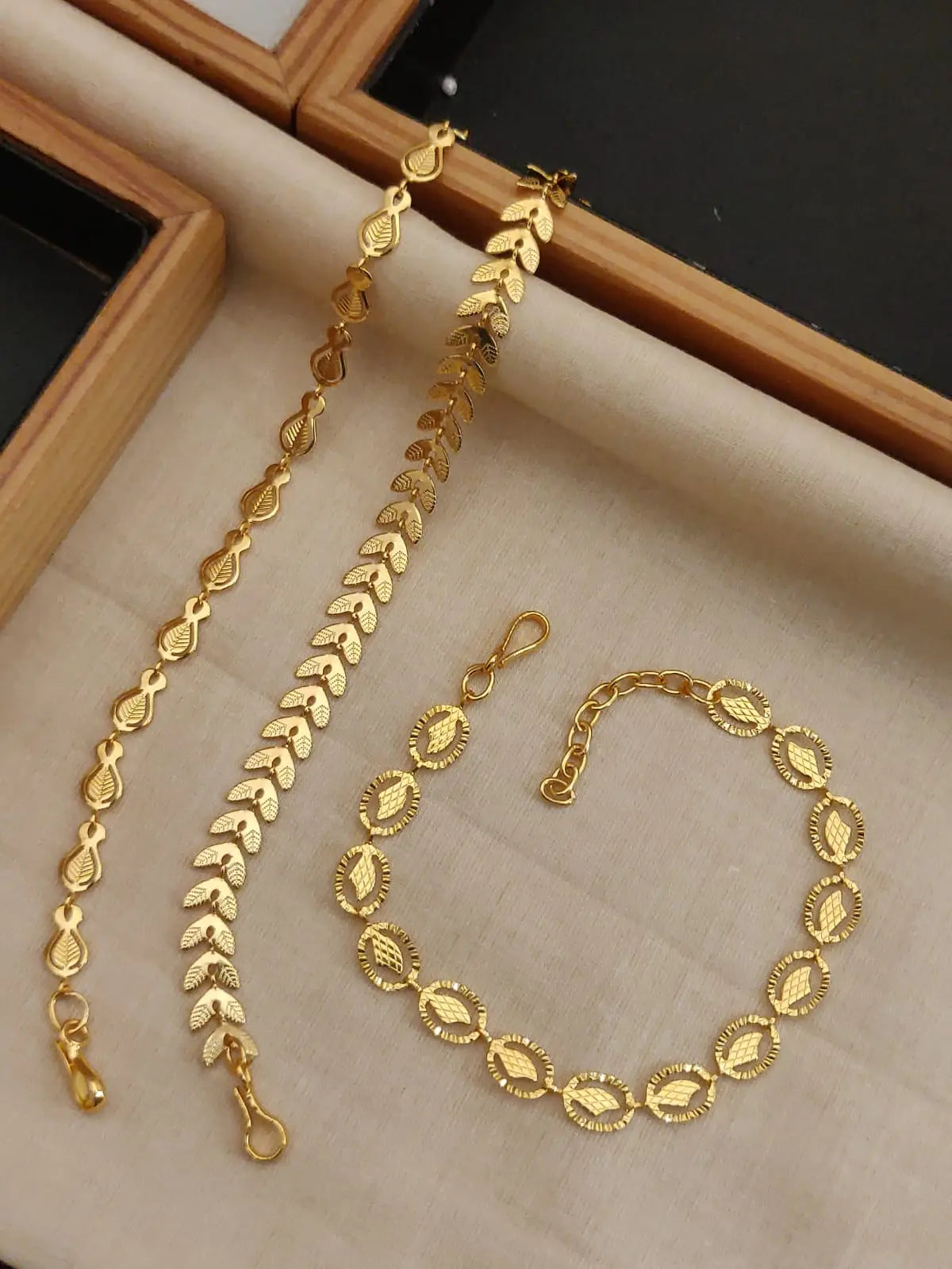 Golden Leaf Charm Bracelet Trio Aureva