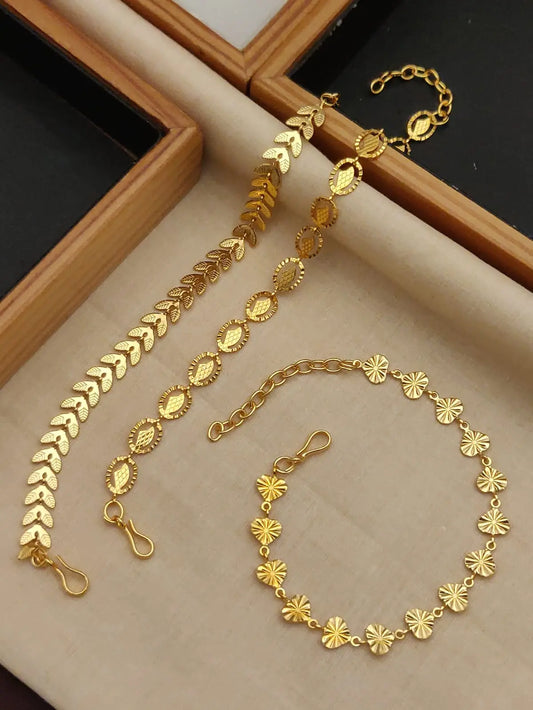 Golden Flora & Leaf Bracelet Trio Aureva