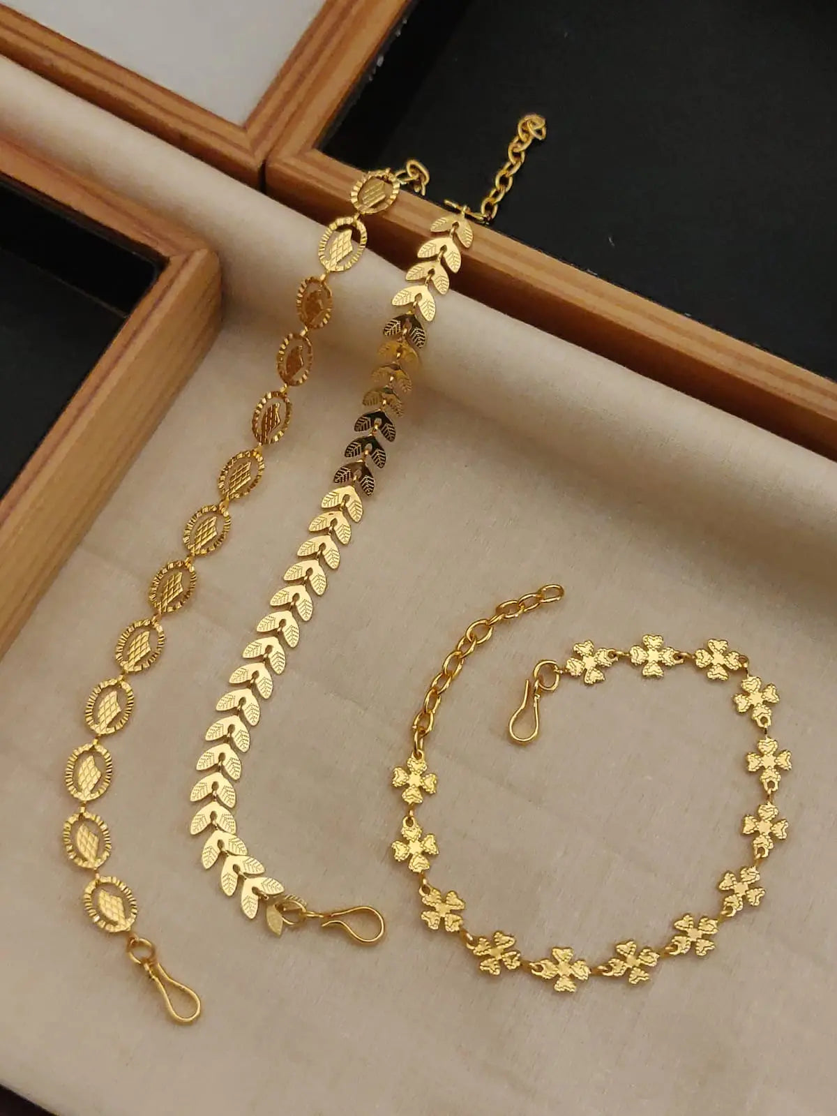 Golden Leaf & Blossom Bracelet Trio Aureva