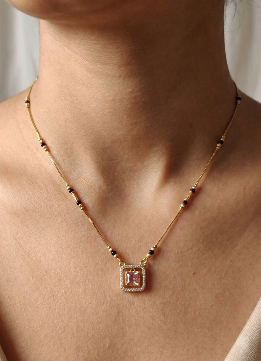 Sana Gold Pink Square Mangalsutra
