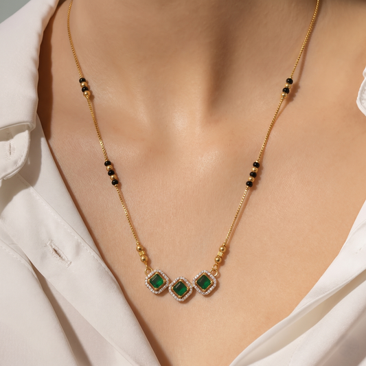 Emerald Cascade Halo Mangalsutra