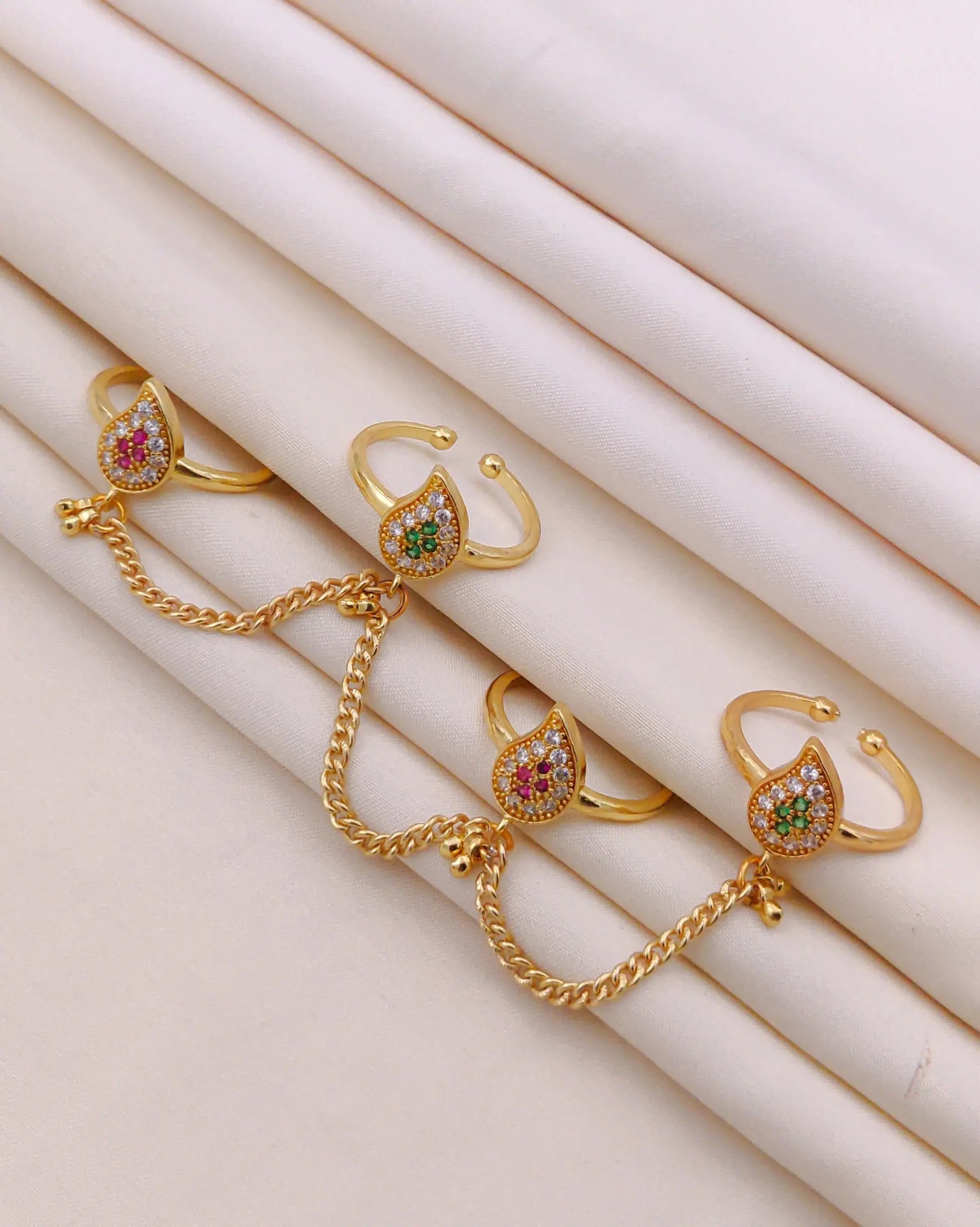 Pearl Drop Charm Chain Rings Aureva