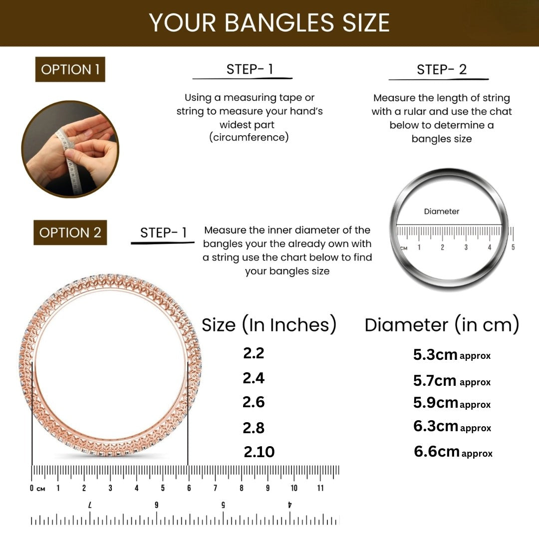 Instructions for measuring bangles size with a ruler and chart
