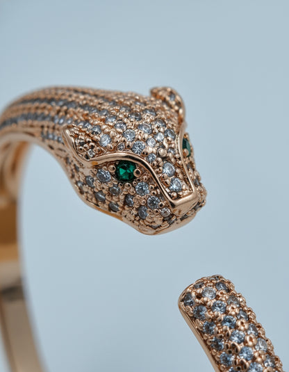 Emerald-Eyed Pavé CZ Rose Gold Bracelet